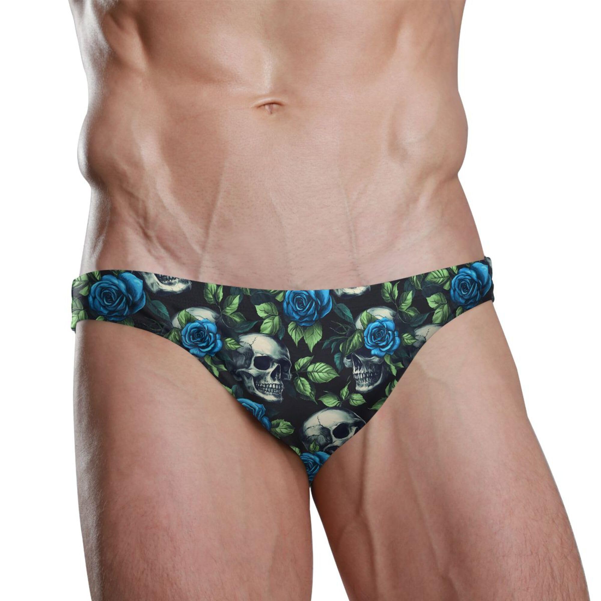Mens Swim Briefs Skull Flower Swimwear Bikini Swimsuit XL B0404452