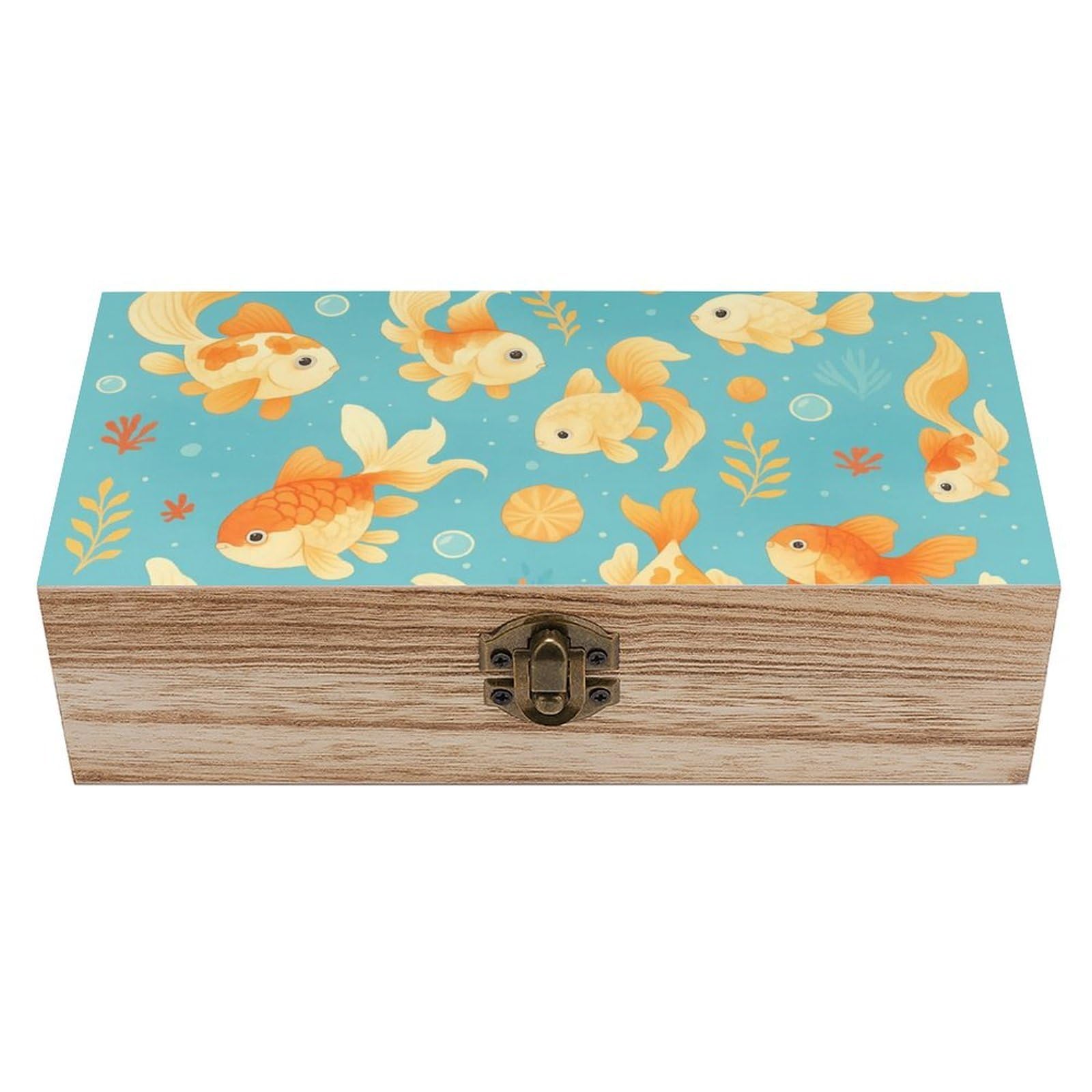 Oudrspo Cartoon Fish Retro Wooden Storage Box Keepsake Jewelry Decorative Art Storages Box Gift Boxs