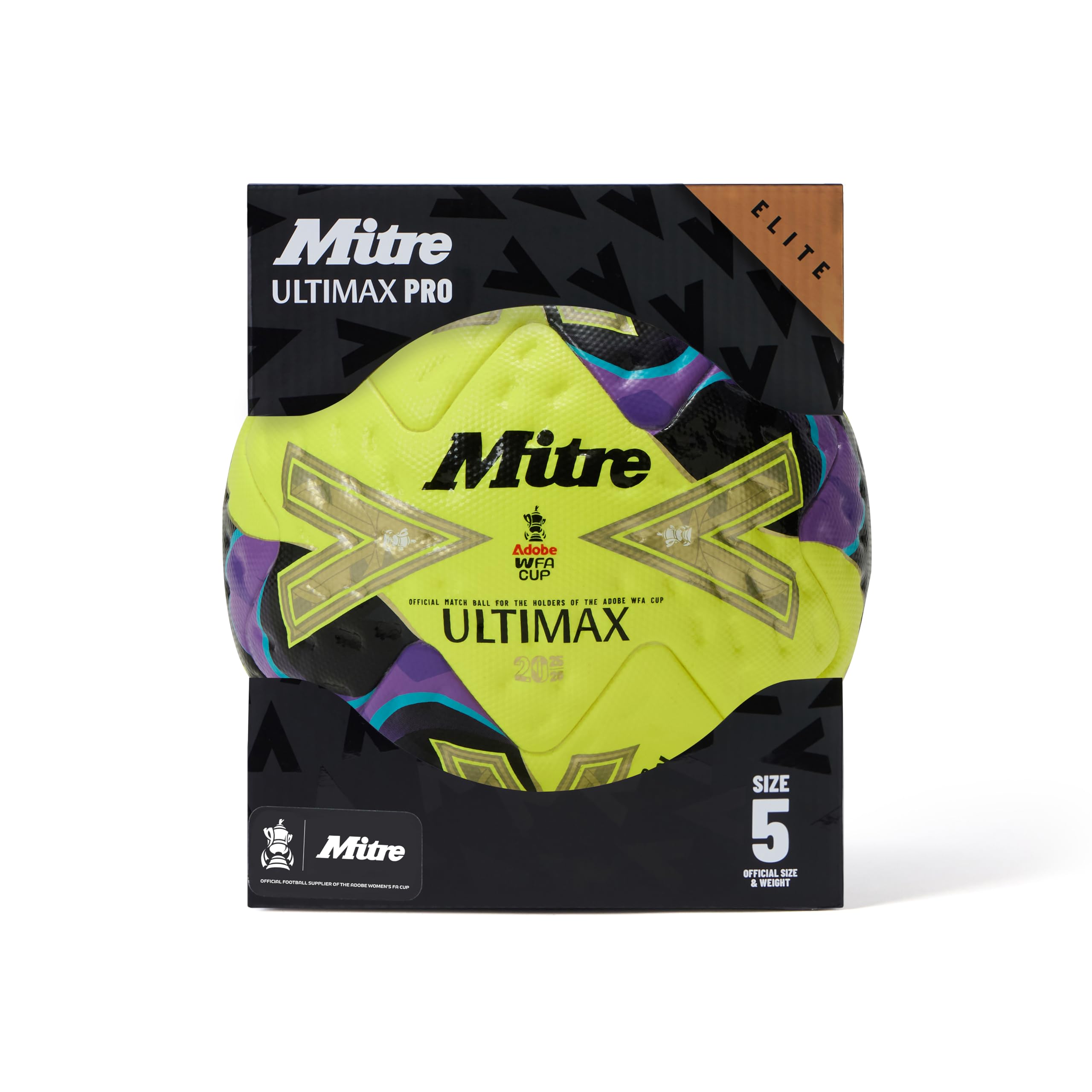 Mitre WFA Cup Winn R Ultimax Pro2526 Fútbol para Unisex Adulto, Verde/Gold/Púrpura, 5