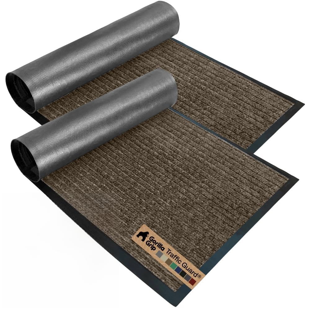 GORILLA GRIP Traffic Guard Indoor Outdoor Heavy Duty Door Mat, 35x23 Brown