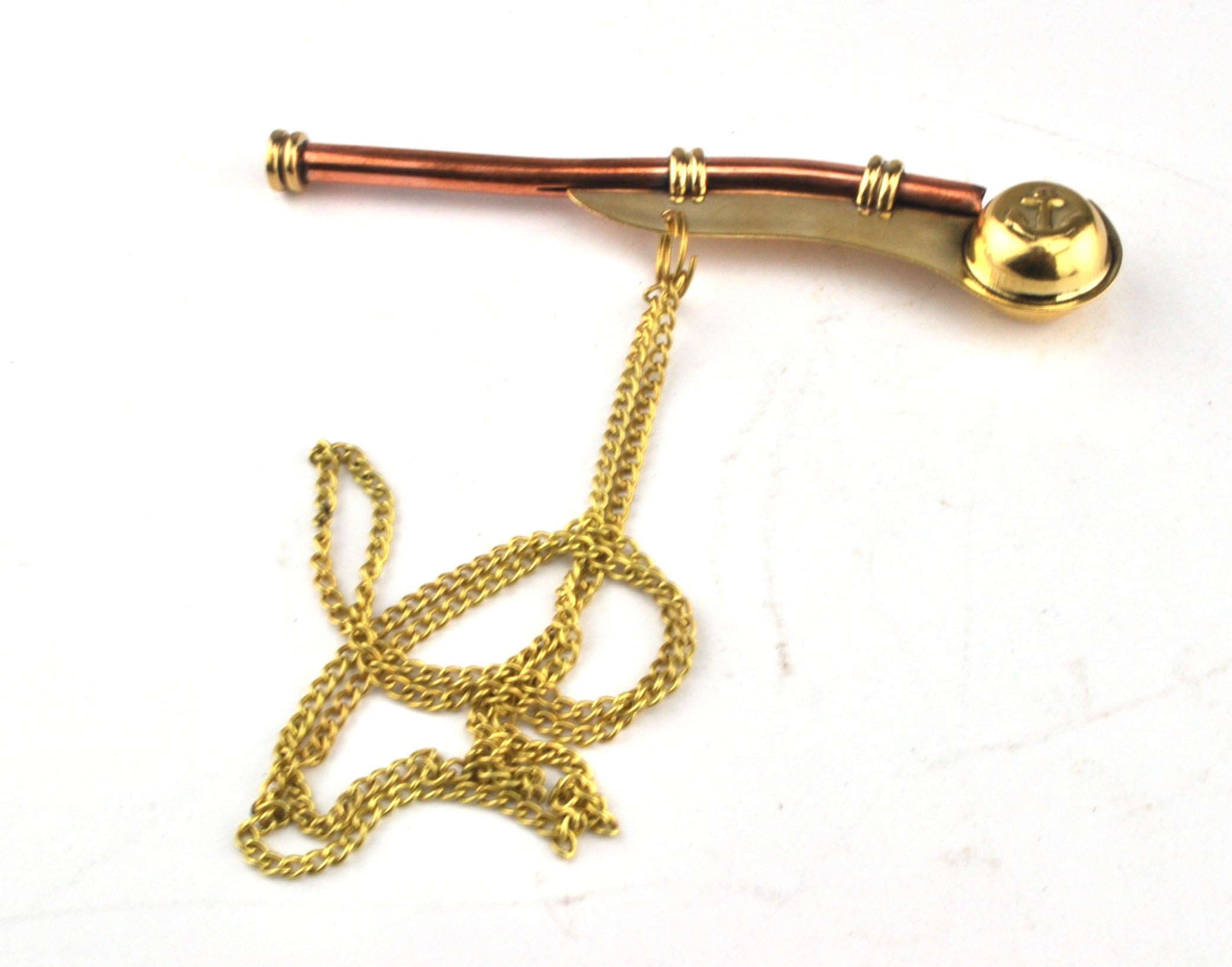 Brass boatswain's call pipe bosun's whistle nautical with chain