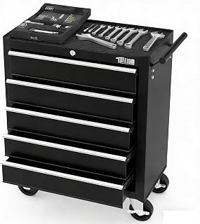 TUFFIOM 5-Drawer Rolling Tool Chest with Lockable Wheels, Top Cushion & Liners - Durable Steel Organizer for Garage Workshop