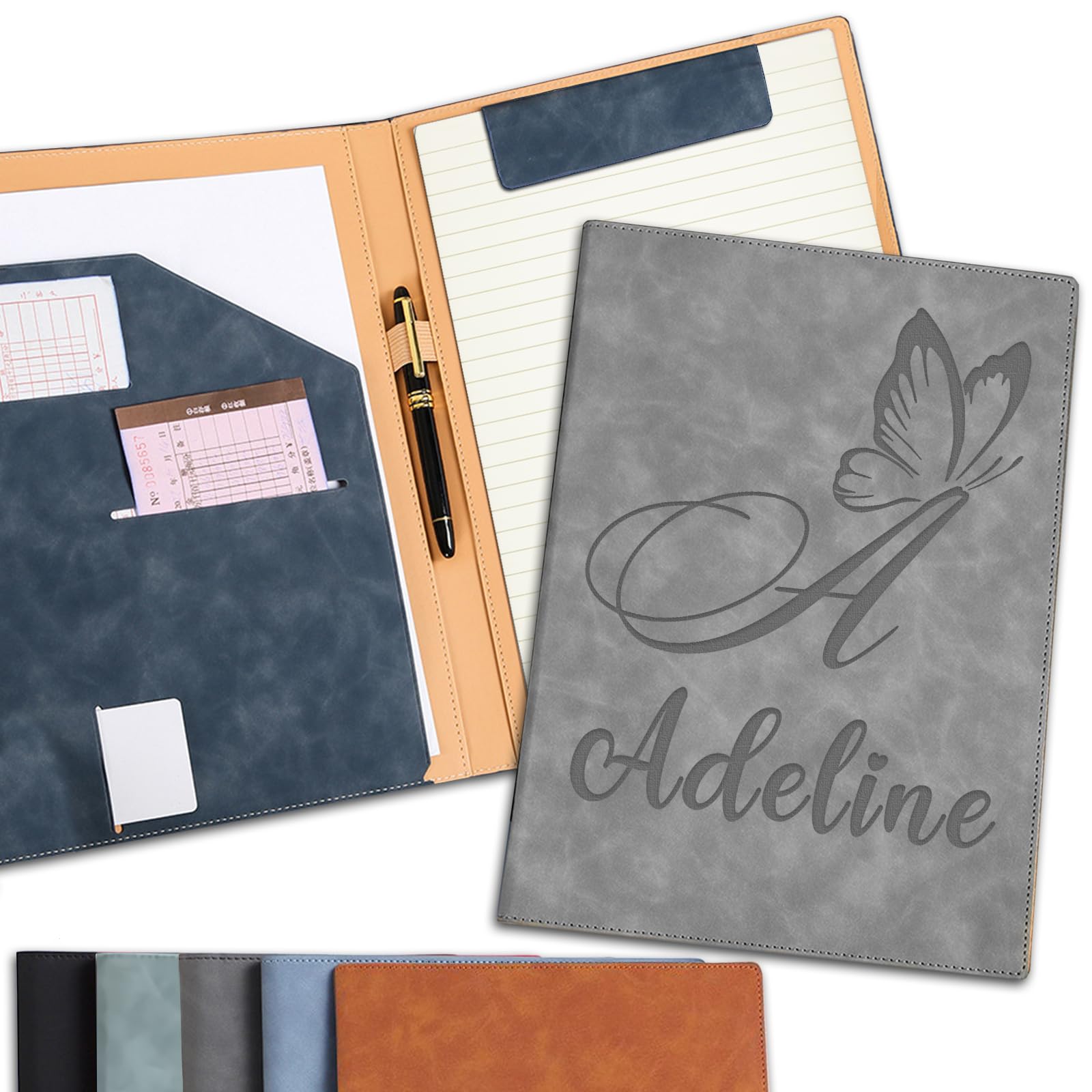 Personalized Padfolio with Engraved Text/Name Customized Leather Portfolio for Schools Conferences Corporate Offices