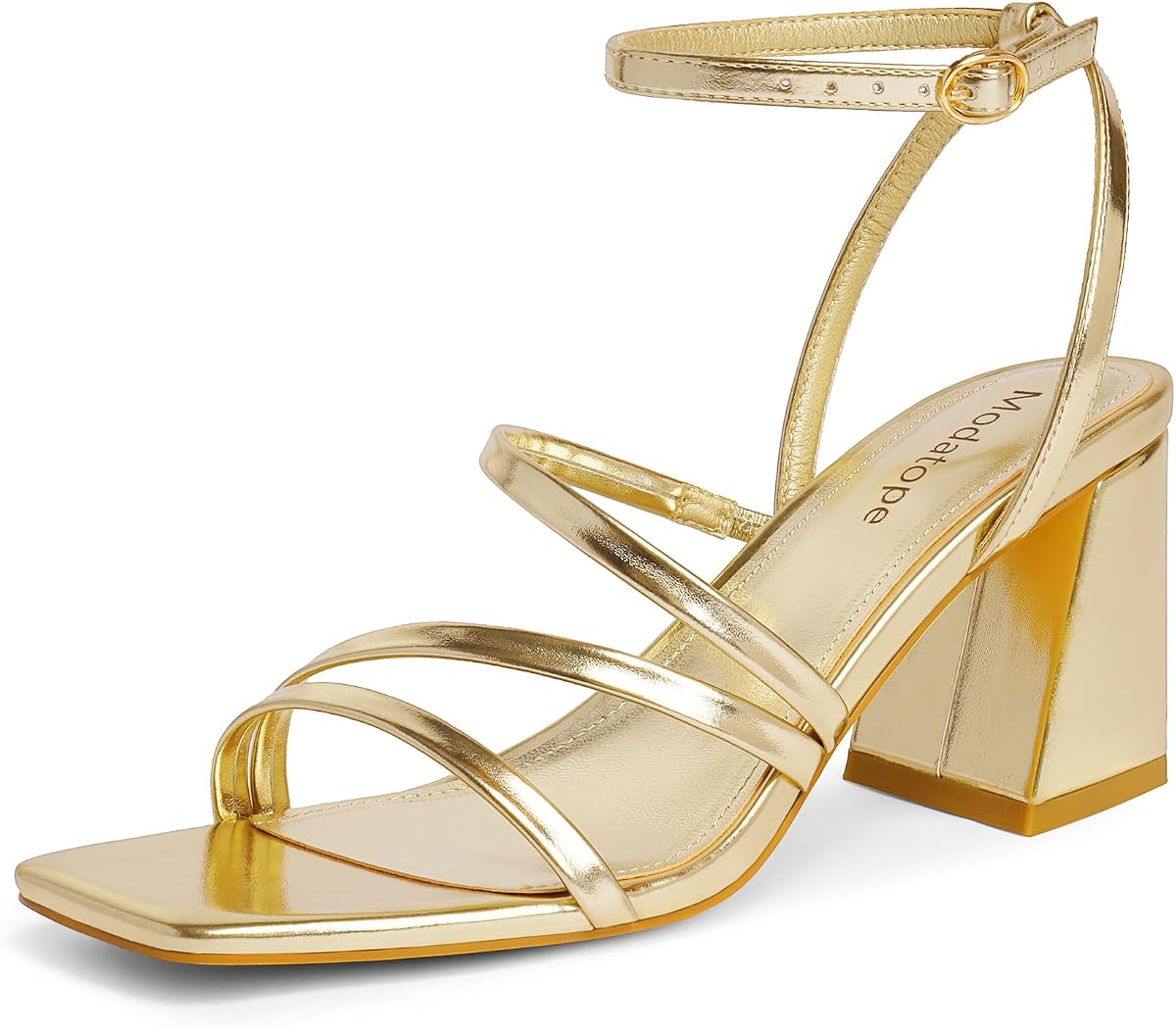 Modatope Women's Heeled Sandals Square Toe Chunky Strappy Heels Prom Shoes