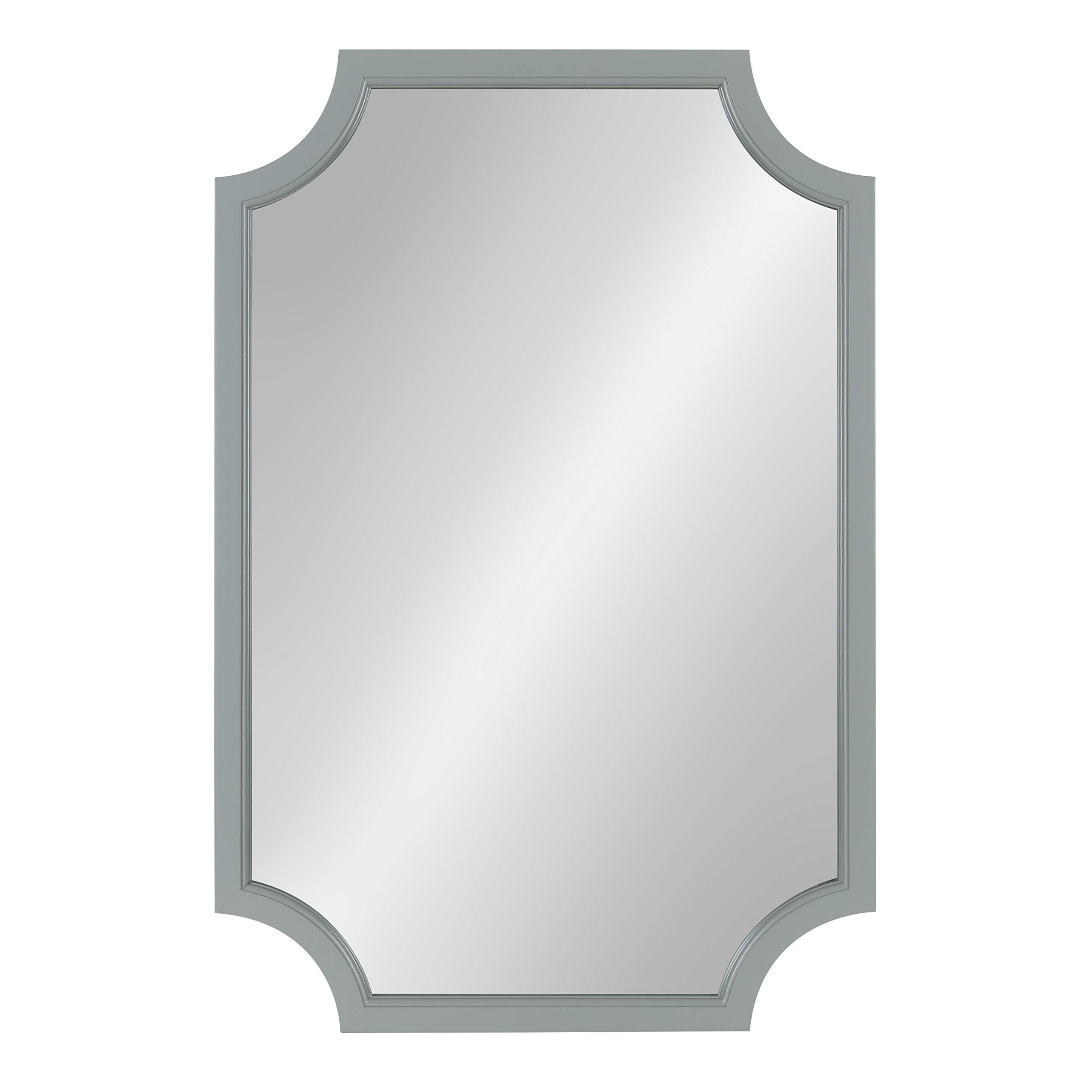 Kate and Laurel Hogan Wood Framed Mirror with Scallop Corners, 24x36 Inches, Gray