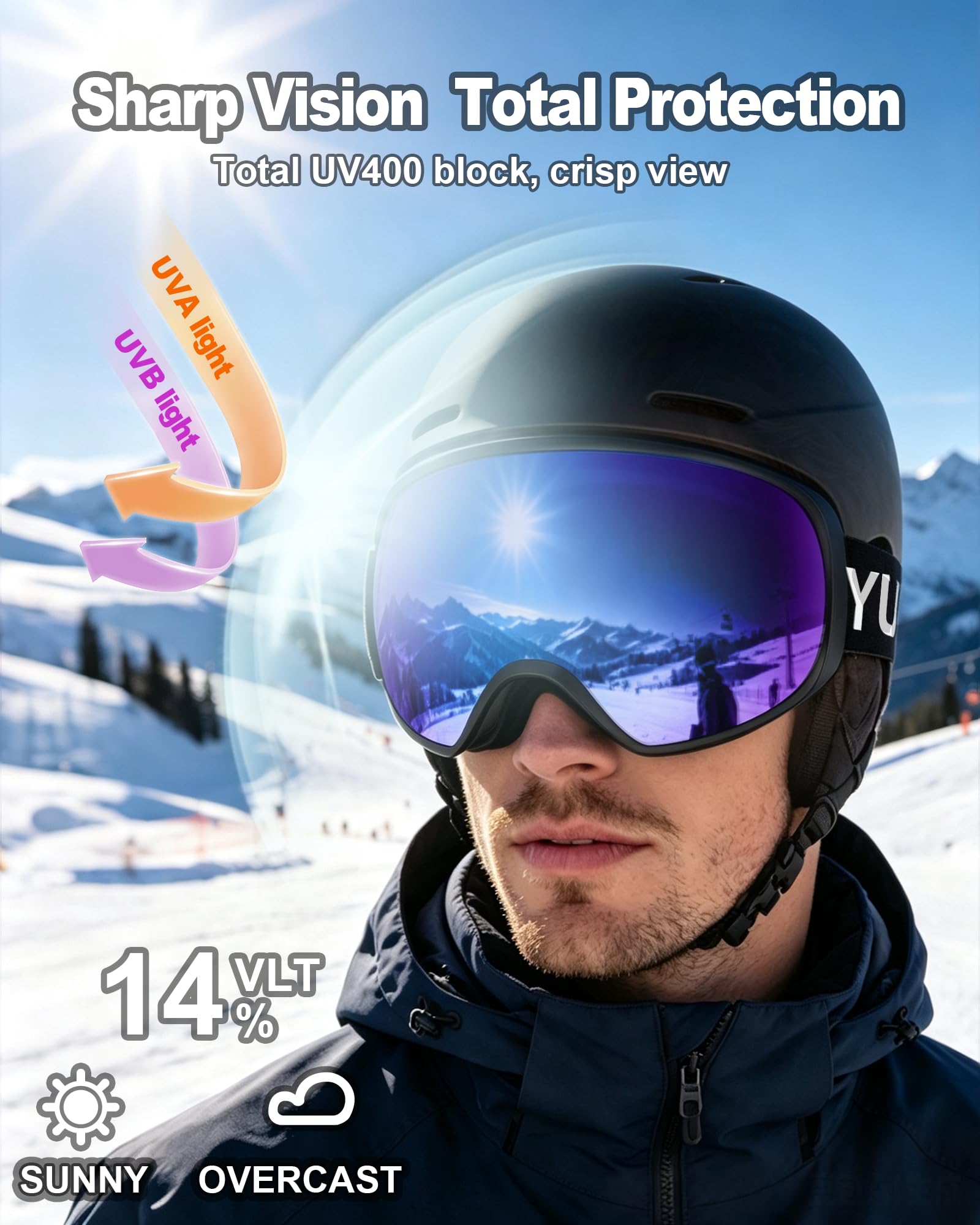 Lunettes de ski pour homme et femme, verres double couche, anti-buée et anti-rayures, protection à 100 % UV, lunettes de planche à neige pour adultes et jeunes, motoneige, parachutisme