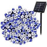 ソーラー充電式 イルミネーションライト ソーラーライト 8パターン 200球 20m コントローラー付き クリスマスライト ストレート 定番 メモリー記憶 庭 電気不要 自動ON/OFF 夜間自動点灯 昼消灯 省エネ IP65防水 ガーデン 屋内 屋外 防雨 (ブルー・ホワイト(青・白))