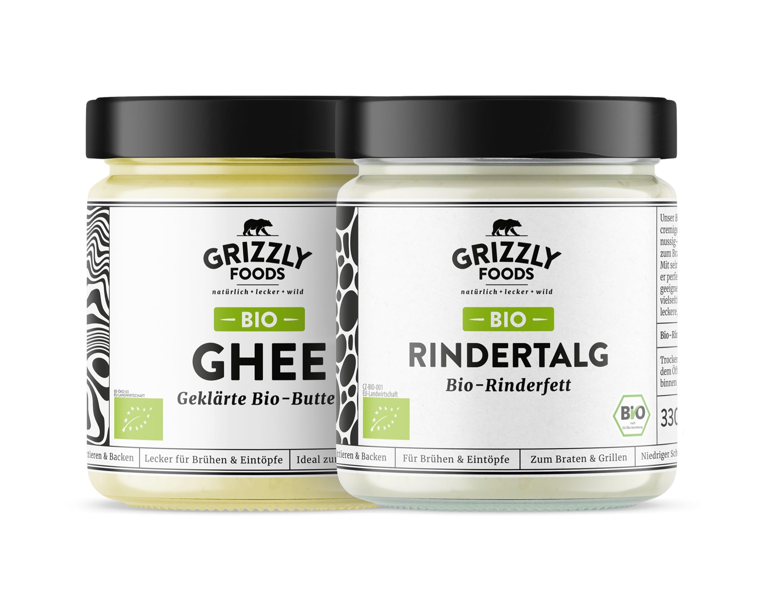 Bio Rindertalg & Bio Ghee Bundle Grizzly Foods 100% natürliche Fette zum Kochen Braten Backen