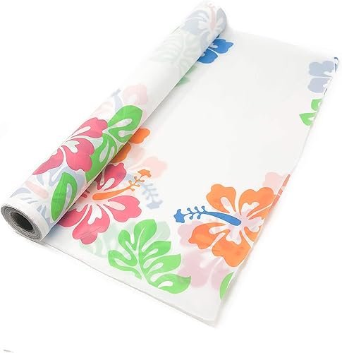Podzly Rollo de mantel tropical  Funda desechable de plástico de 100 pies para fiestas hawaianas, Luau, Tiki, Aloha, verano. Duradero, impermeable,
