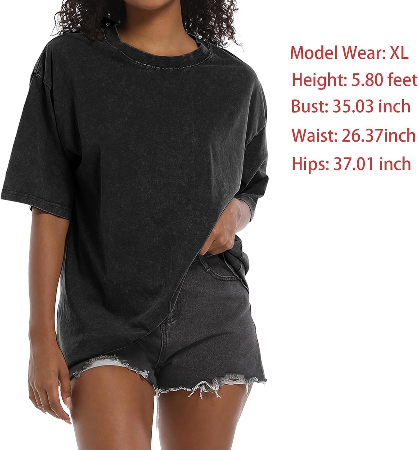 Tuislay Oversized Tshirt Shirts for Women Vintage Acid Wash T Shirt Cotton Casual Baggy Boyfriend Teens Basic Grunge Tees Top - Image 3