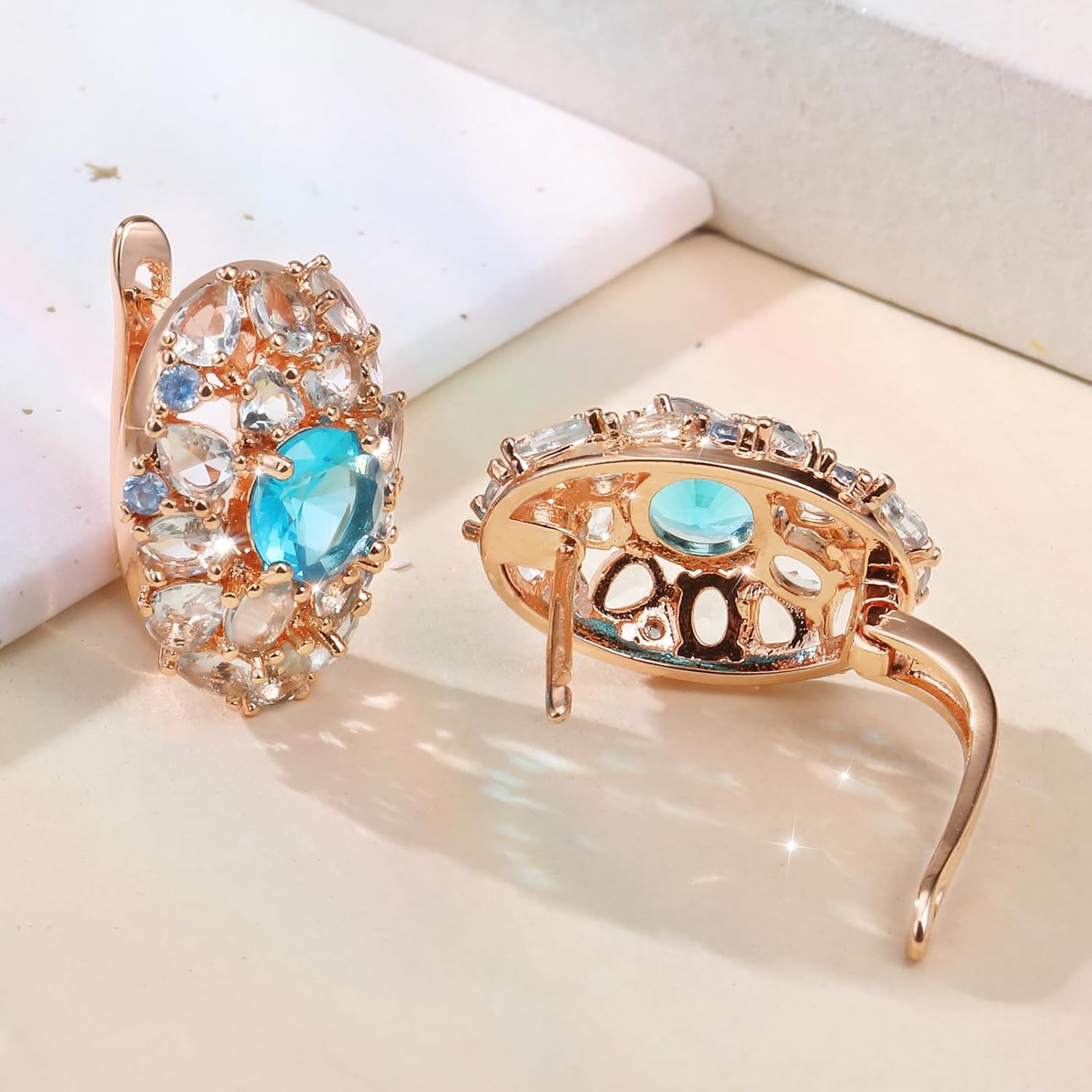 Richapex 18K Gold Hoop Earrings for Women, Cubic Zirconia Earrings Hypoallergenic Stud, Thick Open Huggie Earring Gifts for Her - Image 4