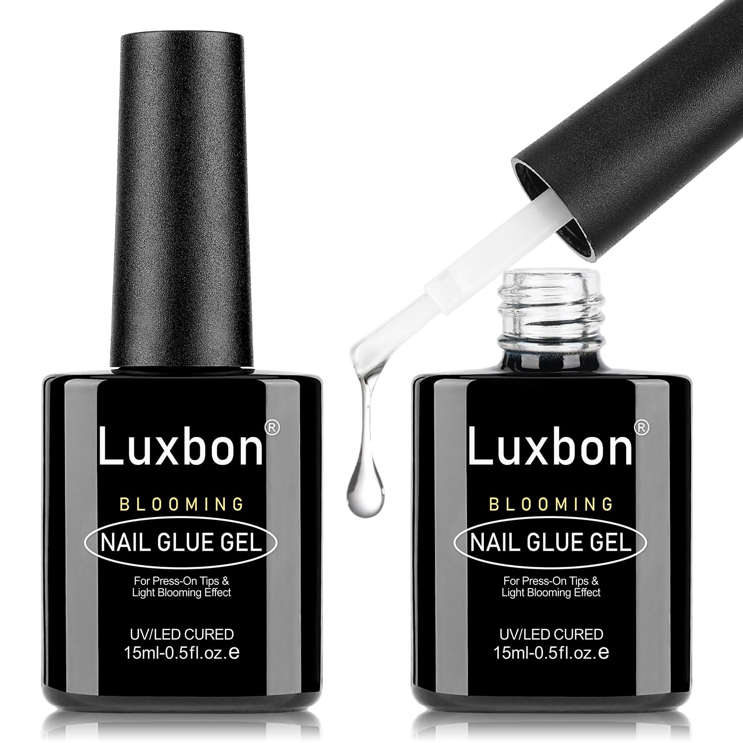 Luxbon 215ml Blooming Nail Glue Gel for Press On & Fake Nail Tips | UV/LED Cured Gel Glue Polish. Strongly bonds of press on tips. Blooming effect. Large capacity.Perfect for DIY nail designs.