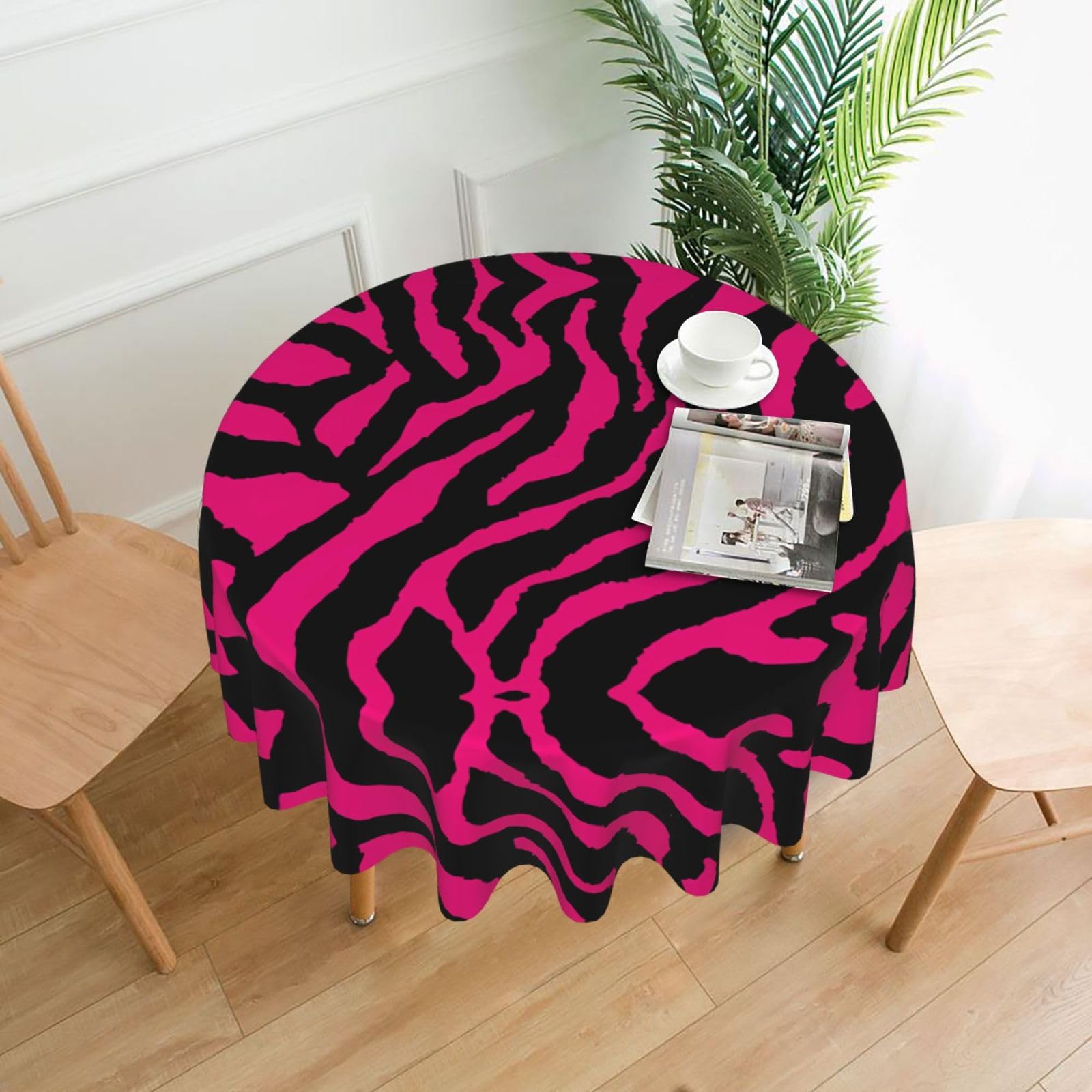 WHJSSF Zebra Tiger Leopard pink Prints Round Decorative Tablecloth 60in - Elevate Your Dining Experience with a Stylish & Protective Table Throw