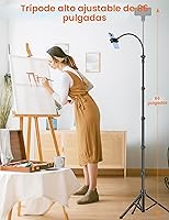 Vista 2 de Trípode para teléfono, trípode de 86 pulgadas de alto para iPhone con cuello de cisne flexible y control remoto, soporte de aluminio portátil