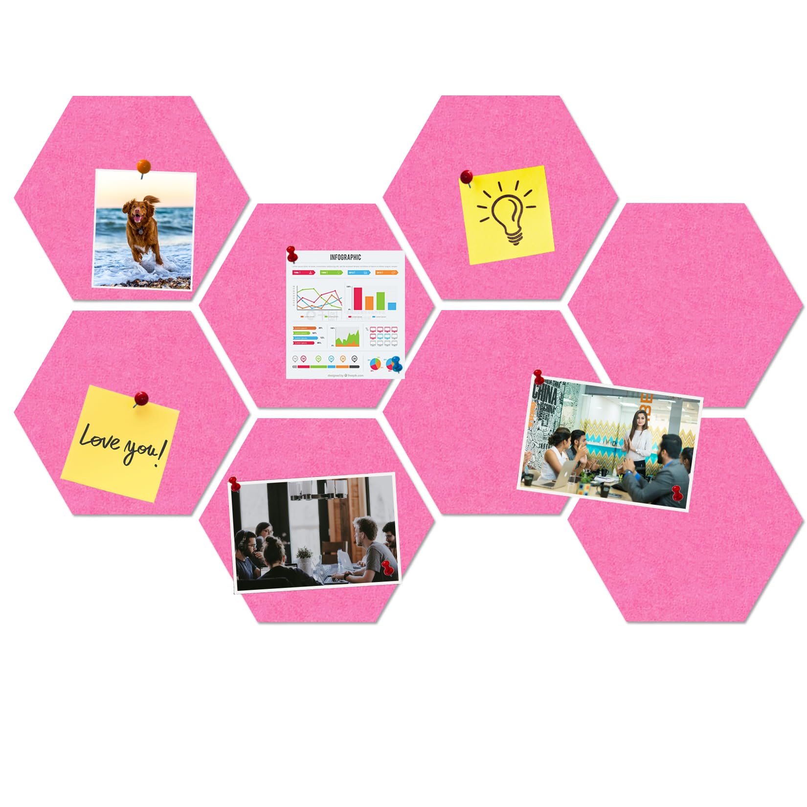 HULAVO Large Hexagon Felt Cork Board Tiles, Self Adhesive DIY Felt Bulletin Board Pin Board with 35 Pushpins for Office School Home Wall Decor