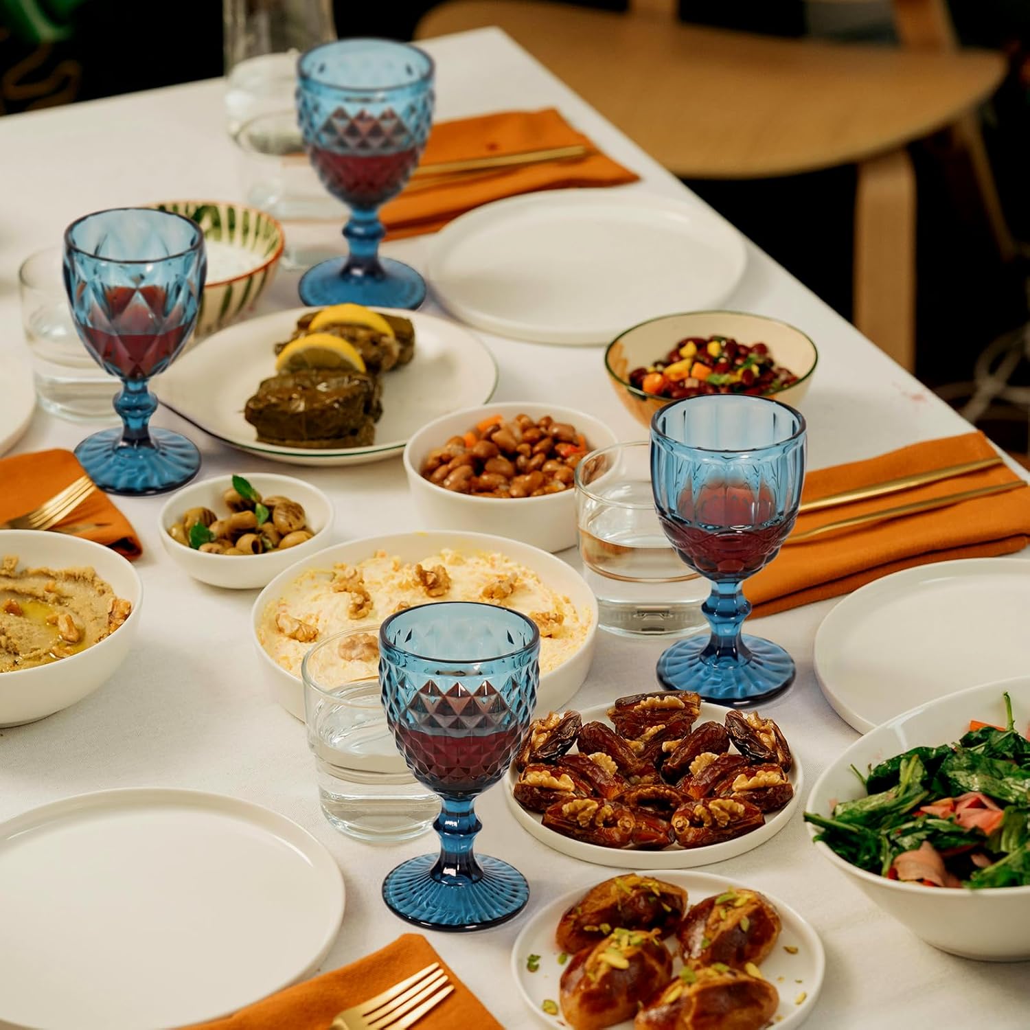 Vintage Wine Glasses Set of 6, 12 OZ Colored Glass Water Goblets, Embossed Floral Decorative Crystal Glass Cups Set, Dishwasher Safe, for Wedding, Party, Red Wine Glass, Bars, Restaurants - Image 6