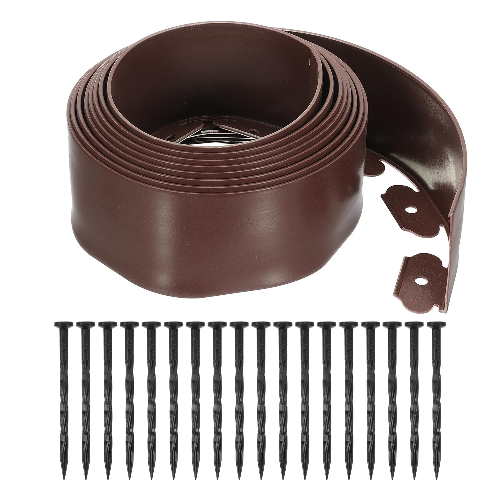 sourcing map Landscape Edging, 1Pcs 20FT x 3.94" - Garden Edging Kit with 18 Stakes, Landscape Edging Border for Garden Lawn Flower Bed Yard Grass (Brown)