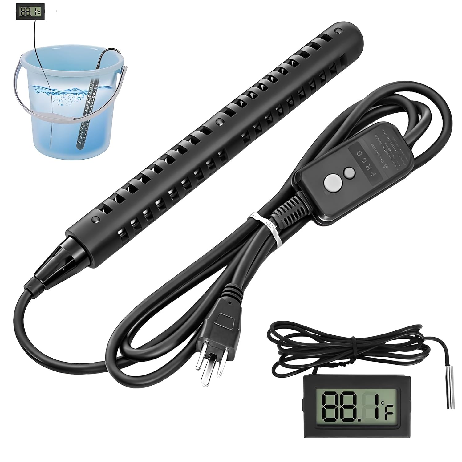 120V 1800W Immersion Water Heater,Submersible Portable Electric Heater GFCI Protected,Stainless Steel 316L with Digital LCD Thermometer for 26 Galons Bucket, Bath Tub,Stock Tank Heater