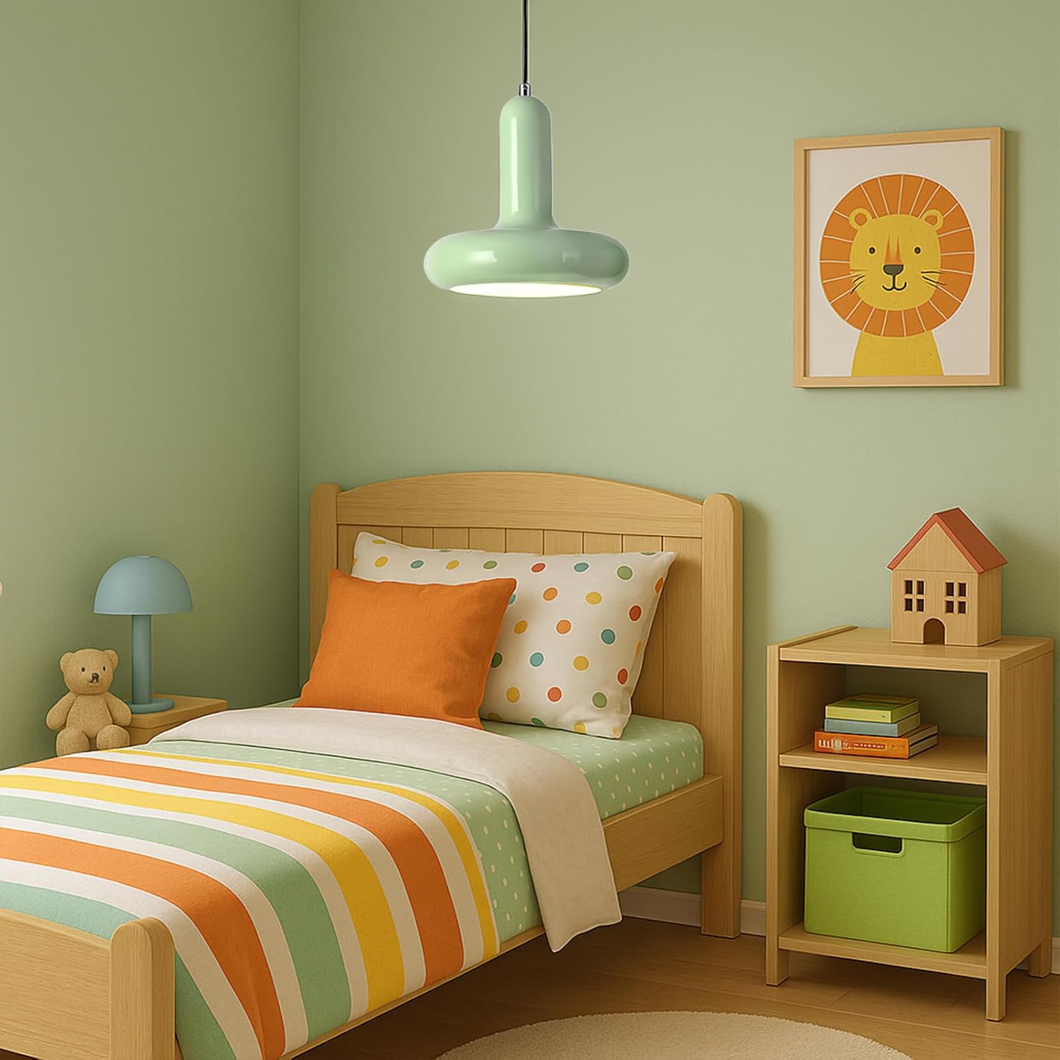 Modern Coloured Pendant Light with E26 Base and Adjustable Cable 150 cm, Metal Ceiling Lamp for Kitchen, Bedroom, Dining Room, Entryway or Cafeteria Minimalist Style (Mint Green)