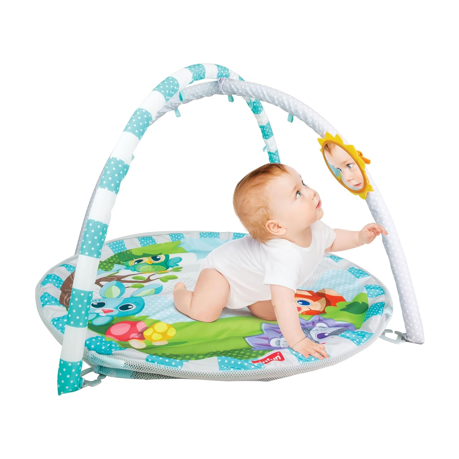 Winfun Multi-Function 31" Play Gym and Ball Pit for Newborn Babies 3 Stages of Play (Lay and Play, Tummy Time, Sit-Up Fun), Colorful Woodland Rattles, Baby-Safe Mirror 15 Soft Balls
