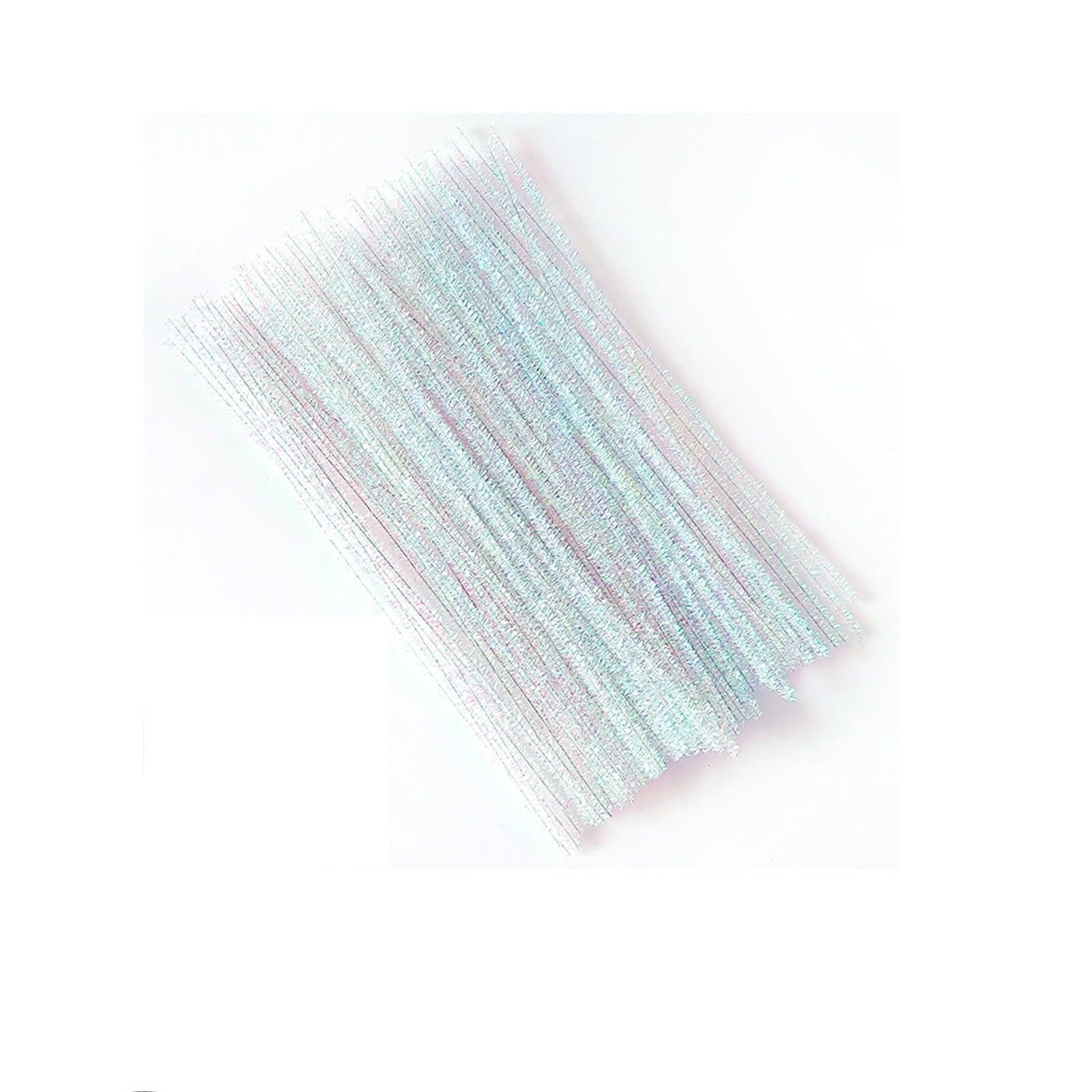 Yeenano Glitter Pipe Cleaners White 30cm,100pcs Sparkly Chenille Stems for Craft Supplies Wire Bending DIY Decorations Silver Glitter Chenille Brushes for Art Projects Plush Creative Crafting