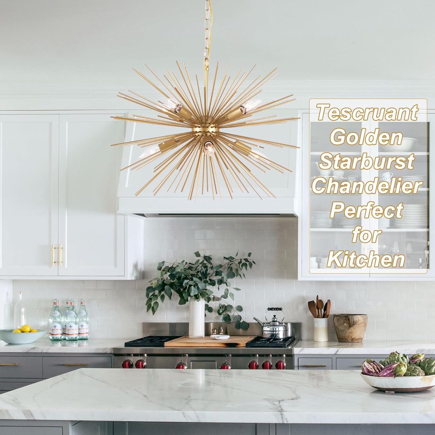 24.41" Modern Golden Sputnik Chandelier Mid Century Modern Luxury Starburst Chandelier Light Fixture Solid Metal Firework Gold Chandelier for Dining Room, Kitchen, Bedroom, Liviing Room 24.21“ Gold