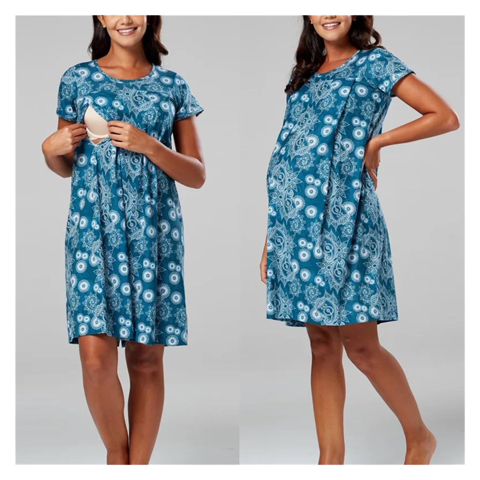 Camicia da Notte Donna Pigiama Premaman, Camicia da Notte, Abito for L'Allattamento, Premaman, Donna Incinta, Pigiama a Maniche Corte, Abbigliamento da casa e da casa