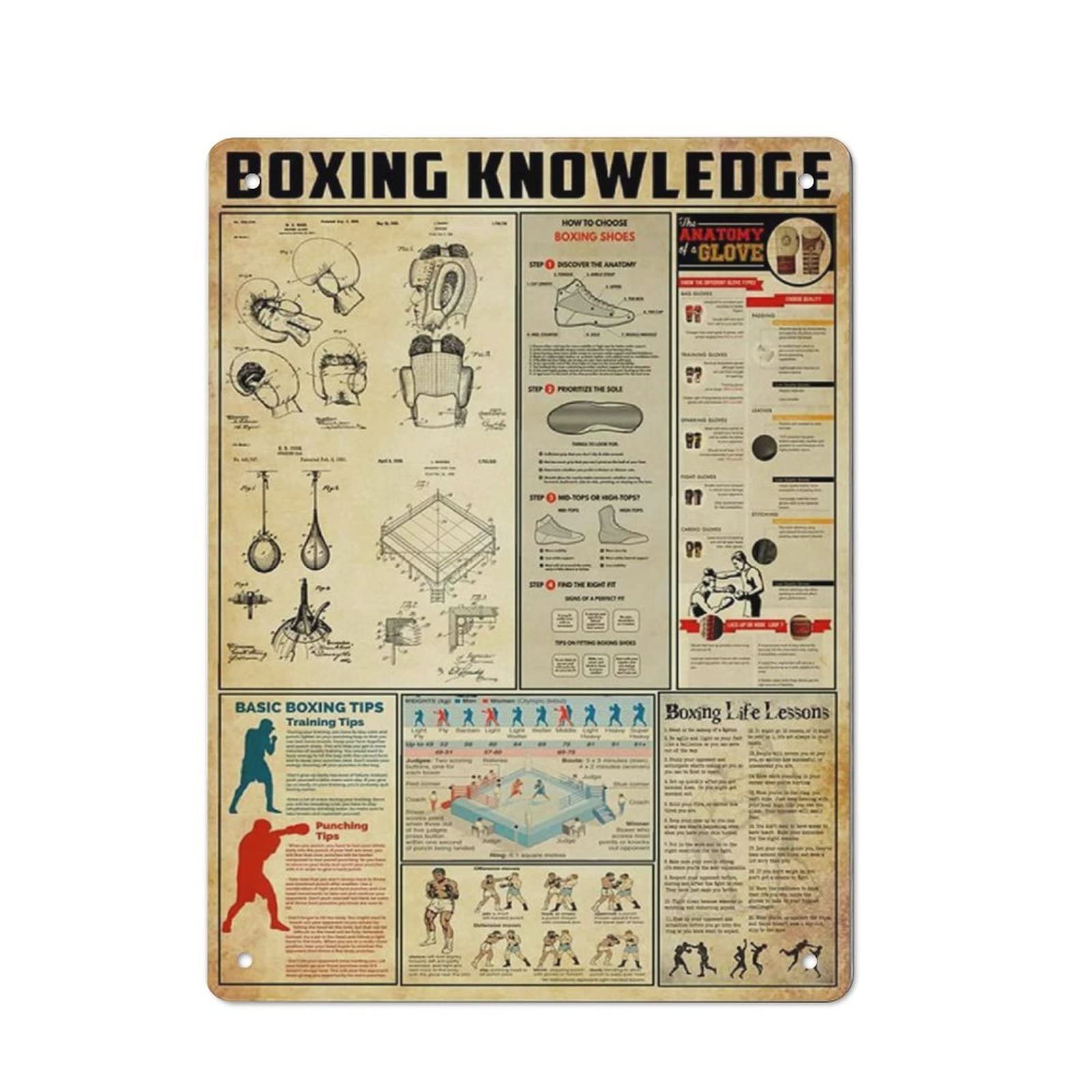AOOEDM Boxing Knowledge Wall Metal Tin Sign for Home Bar Pub Kitchen Wall Art Deocr Man Cave Vintage Metal Sign Poster Plaque Signs Quotes Sign