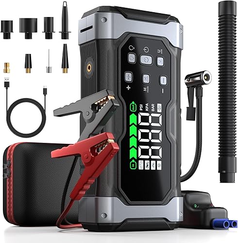 Arrancador de 9000 A con compresor de airedeflector de 150 PSI, amplificador portátil de 12 V para automóvil (todo a gas14 L diesel), paquete de