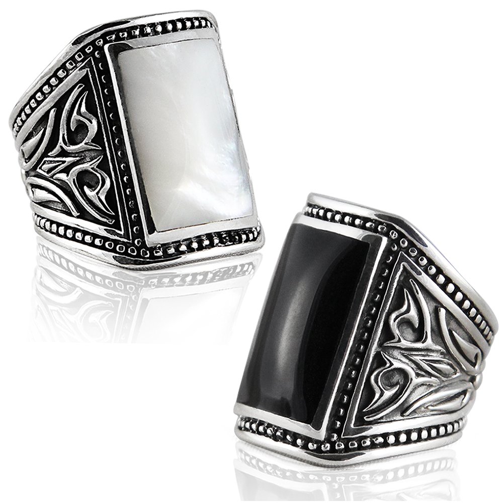 VY JEWELRY Solid 925 Sterling Silver Onyx or Shell Men Rings - Made in Thailand