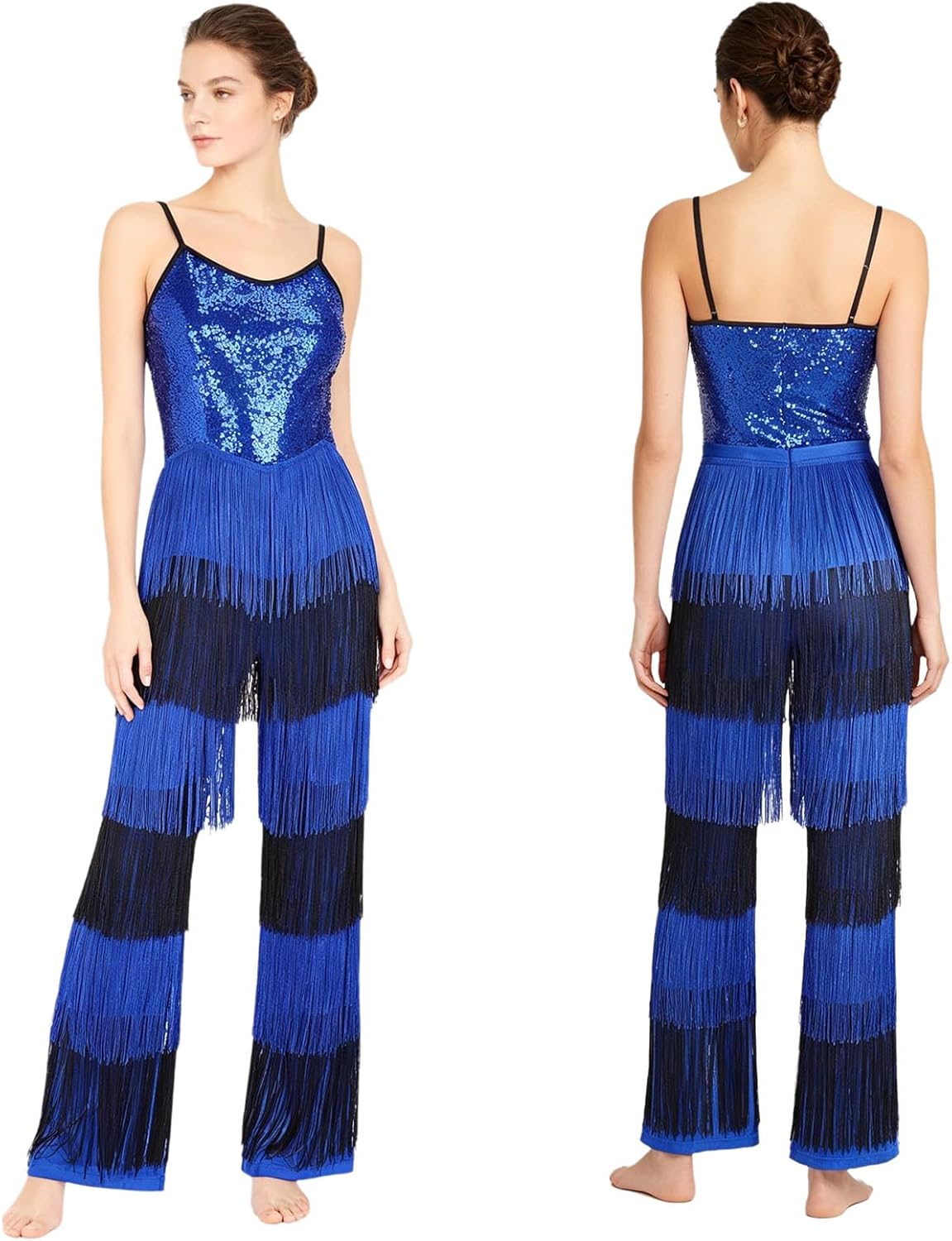 ACSUSS Sparkly Rompers for Women One Piece Jumpsuit Sling Dance Leotard Sequin Fringe Romper Hippie Clothes