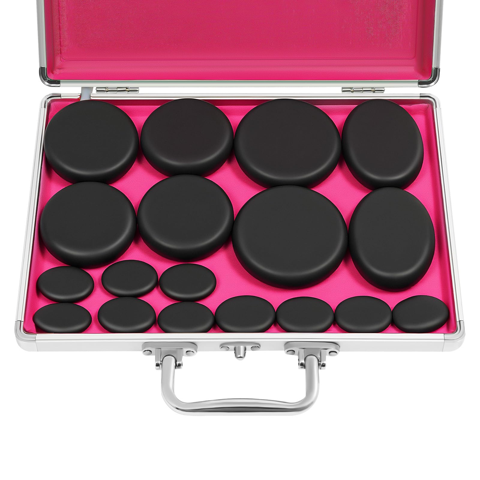 Juego de piedras calientes de basalto (16 piezas) con caja de calor para masaje corporal (incluye piedra caliente)