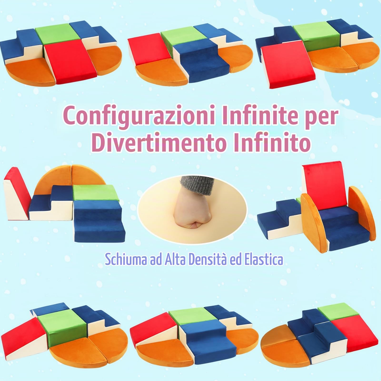 XIAPIA Set di 6 mattoncini da costruzione in schiuma per bambini con tunnel da gioco, blocchi morbidi per arrampicata e gattonare, Montessori, giocattolo per la casa e il kita, privo di sostanze
