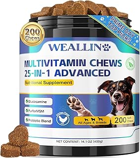 25-in-1 Multivitamin Supplements for Dogs - Multi-Vitamin Treats For Dogs Multivitamin Chewable Dog Vitamins For Heart,Skin,Coat,Natural Balance,Digestion for All Ages 200 Chews Chicken Flavor