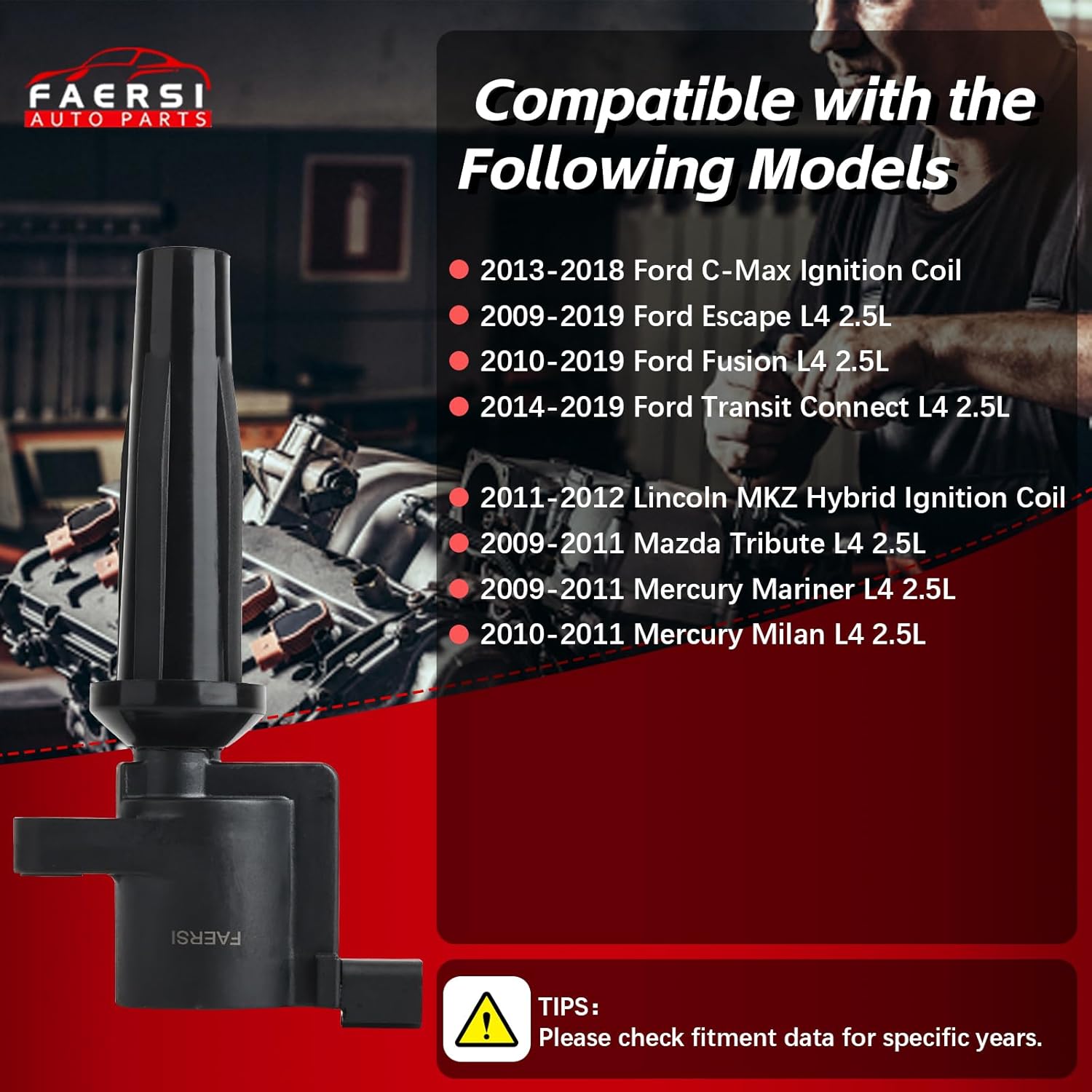 FAERSI Ignition Coil Pack of 4 Replacement for 2013-2018 Ford C-Max Escape Fusion Lincoln MKZ Hybrid Maz-da Tribute Mercury Mariner Milan L4 2.5L, DG522 UF-621