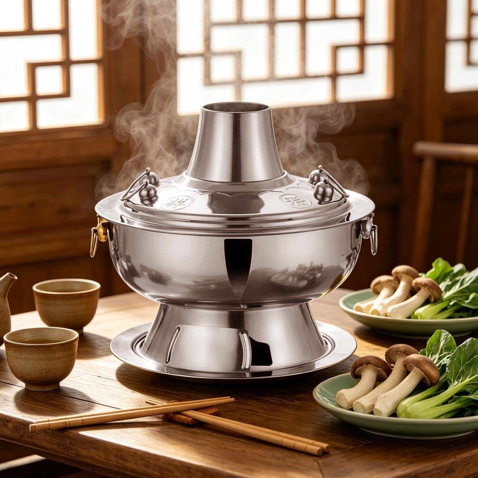 Hot Pot Holzkohle Edelstahl Kochgeschirr mit gleichmäßiger Erwärmung | Outdoor Suppenkocher Für Hausbesitzer Wohnung Familienessen Partys Camping Picknick Restaurant Hochzeitsbankett