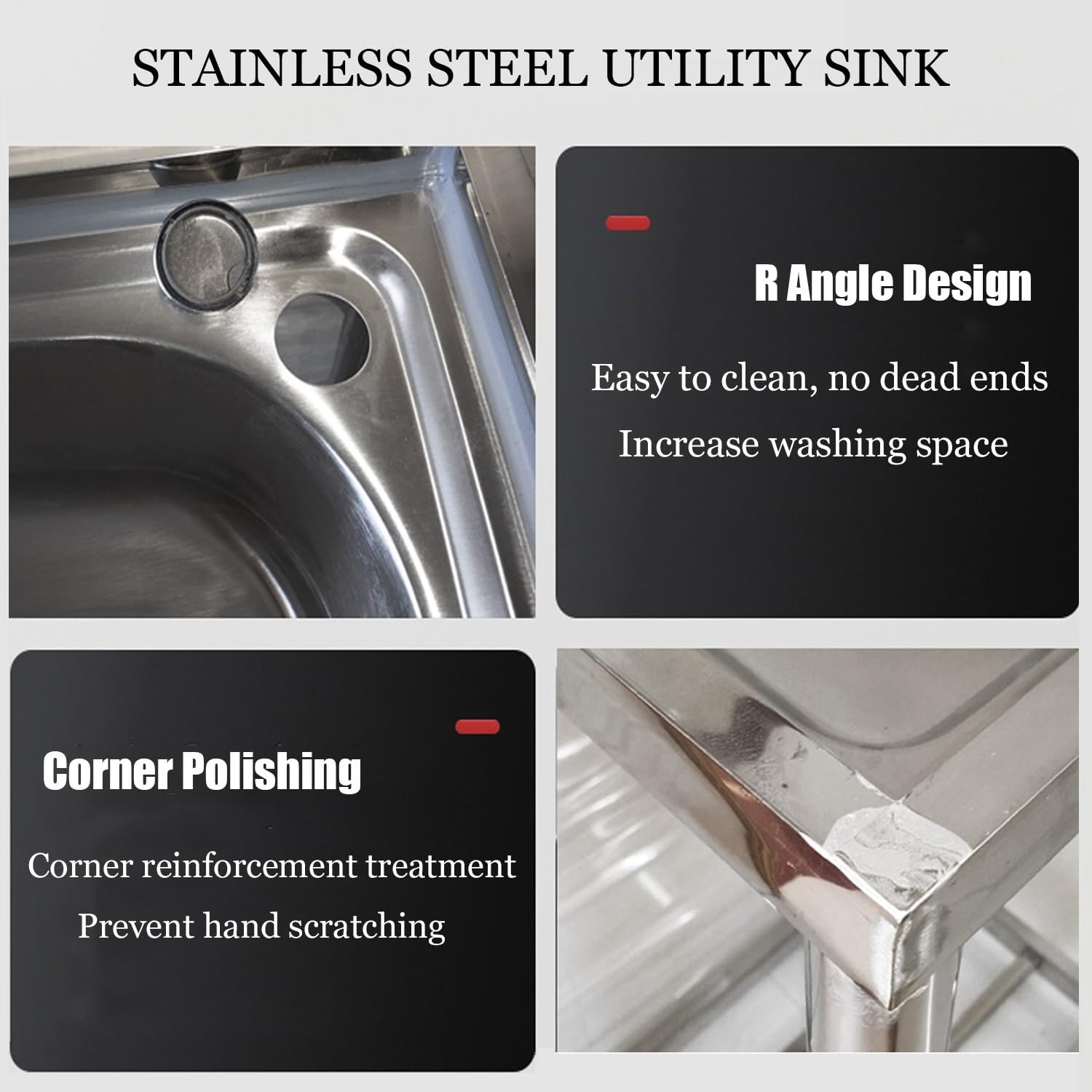 Free Standing Utility Sink Set, Prep Kitchen Sink, Stainless Steel Single Bowl Sink, Commercial Restaurant Sink, for Laundry Backyard Garage (Size : 46x41x75cm/18x16x29.5in)