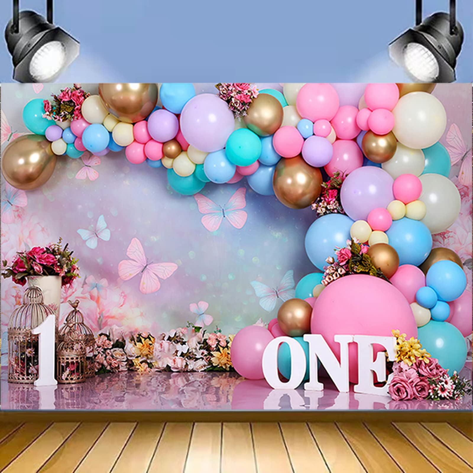 Rosa Gold Ballon-Hintergrund Für 1. Geburtstag – Fotohintergrund 210x150 Cm Aus Vinyl, Mit Blumen & Kürbis