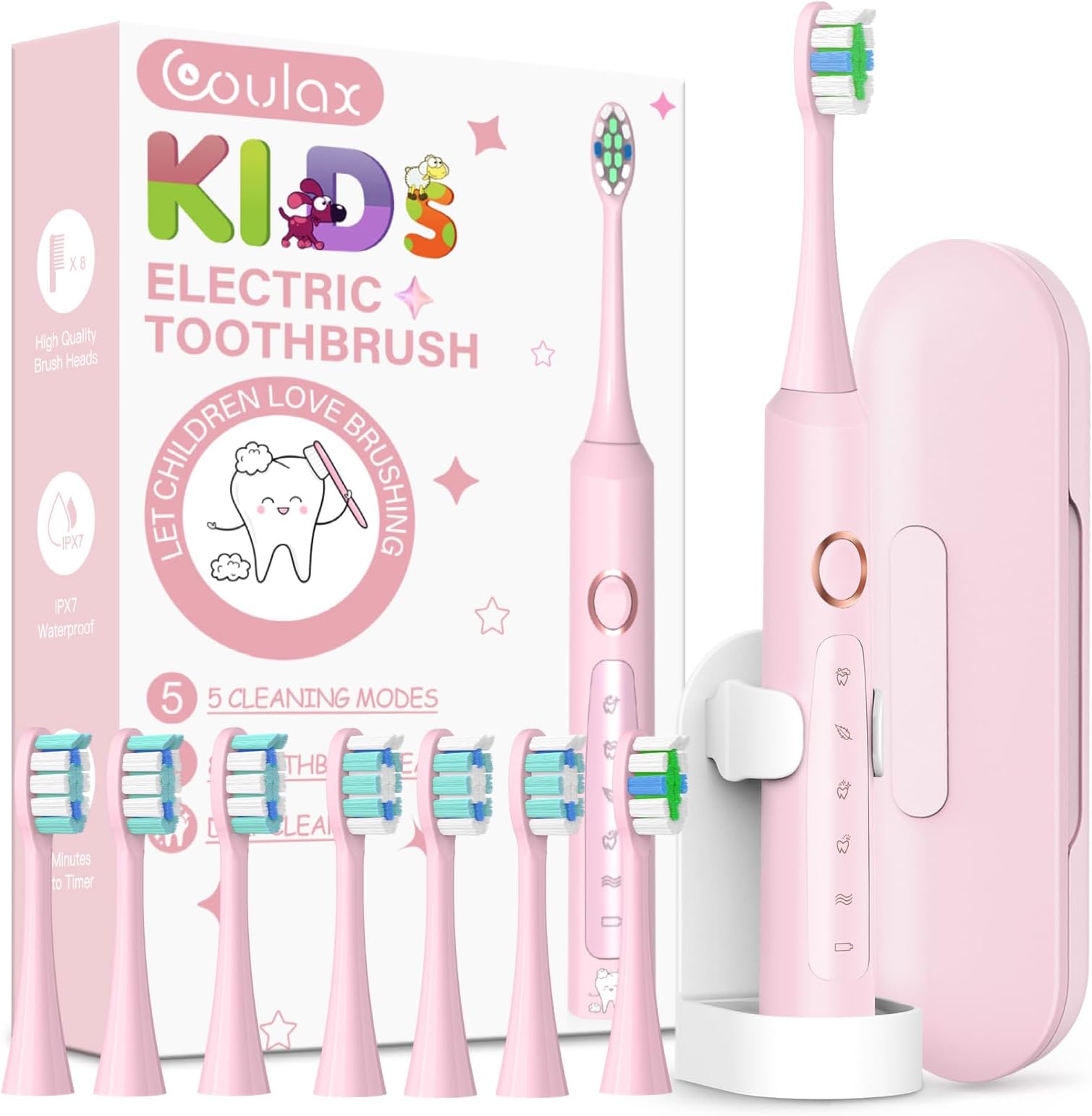 Sonic Electric Toothbrush for Kids - Electric Toothbrushes with 8 Tooth Brush Replacement Head and 5 Brushing Modes, 120 Days of Use with 3-Hour Fast Charge, 2 Minute Smart TimerGlobal Recycled StandardGlobal Recycled StandardGlobal Recycled Standard