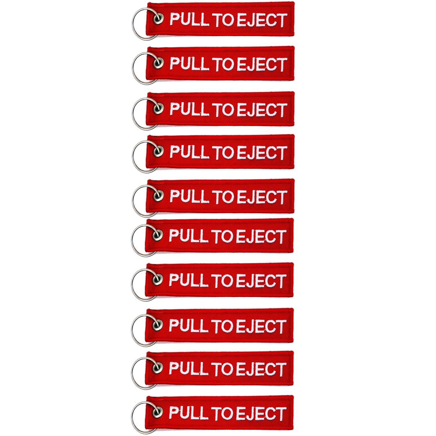 10x Red/White Pull to Eject Keychain 5" x 1" - Apex Imports (10x Pack)