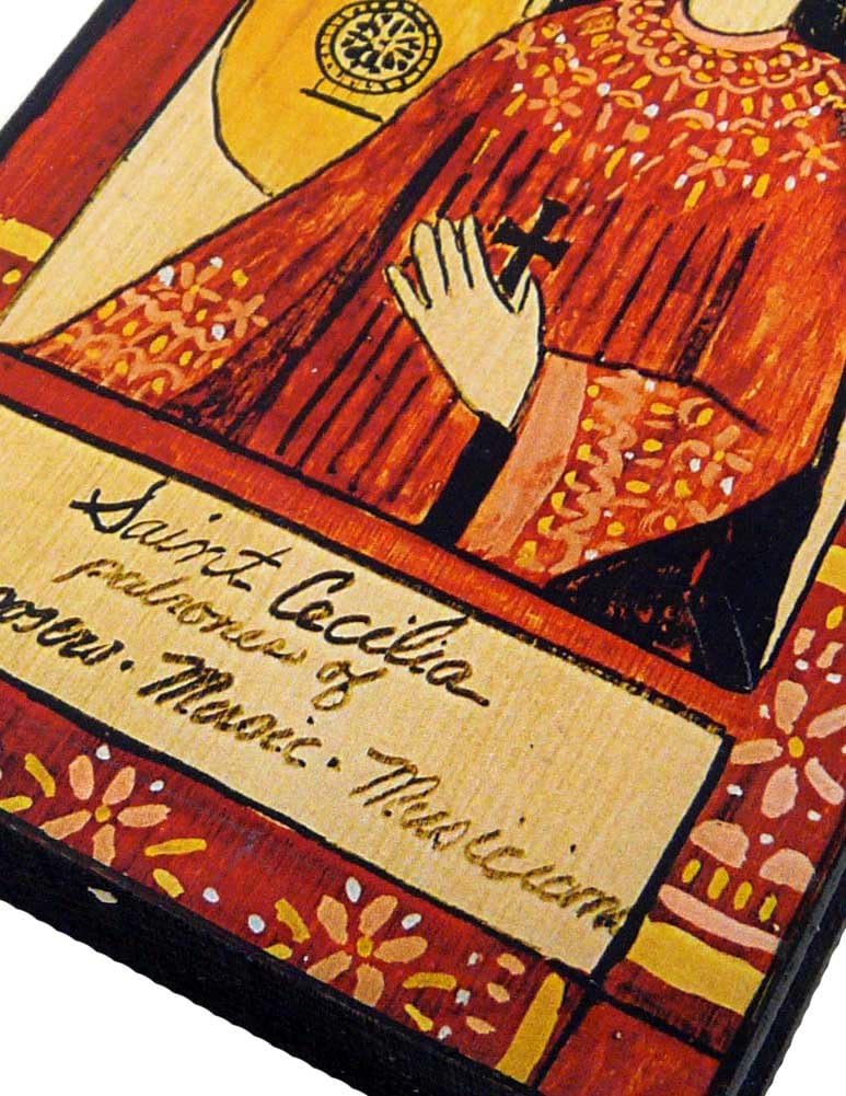 Modern Artisans Saint Cecilia Patron Saint of Music and Musicians Handmade Retablo Plaque, 3.5 x 7.25 Inches