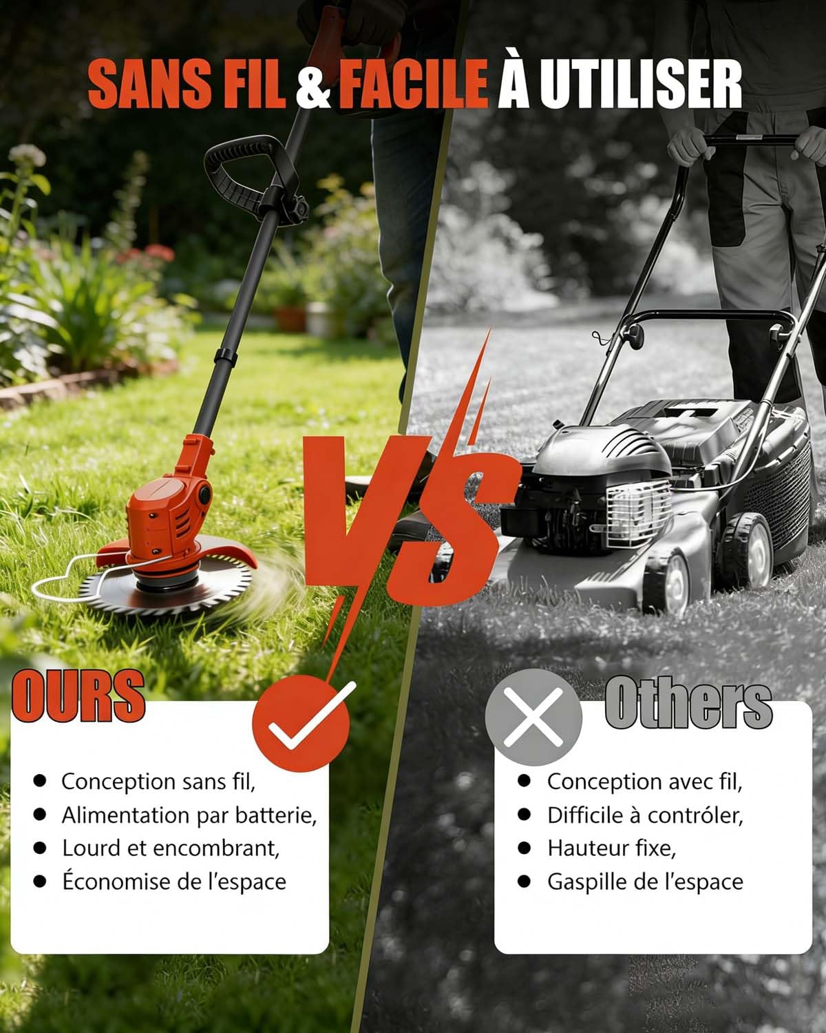 Débroussailleuse Électrique sans Fil 850W Brushless, 2 Batteries 4.0Ah, 4 Lames, Coupe-Bordure Jardin