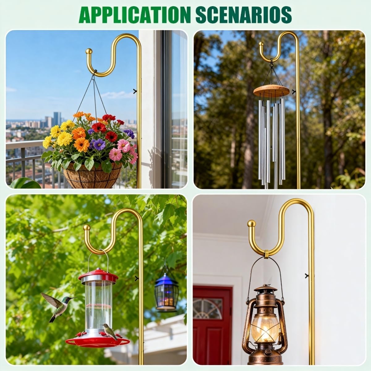 76" Shepherds Hook for Bird Feeder, Outdoor Plant Stand with Weighted Base, Adjustable Wind Chime Hanger for Hanging Plants Patio Lawn Garden