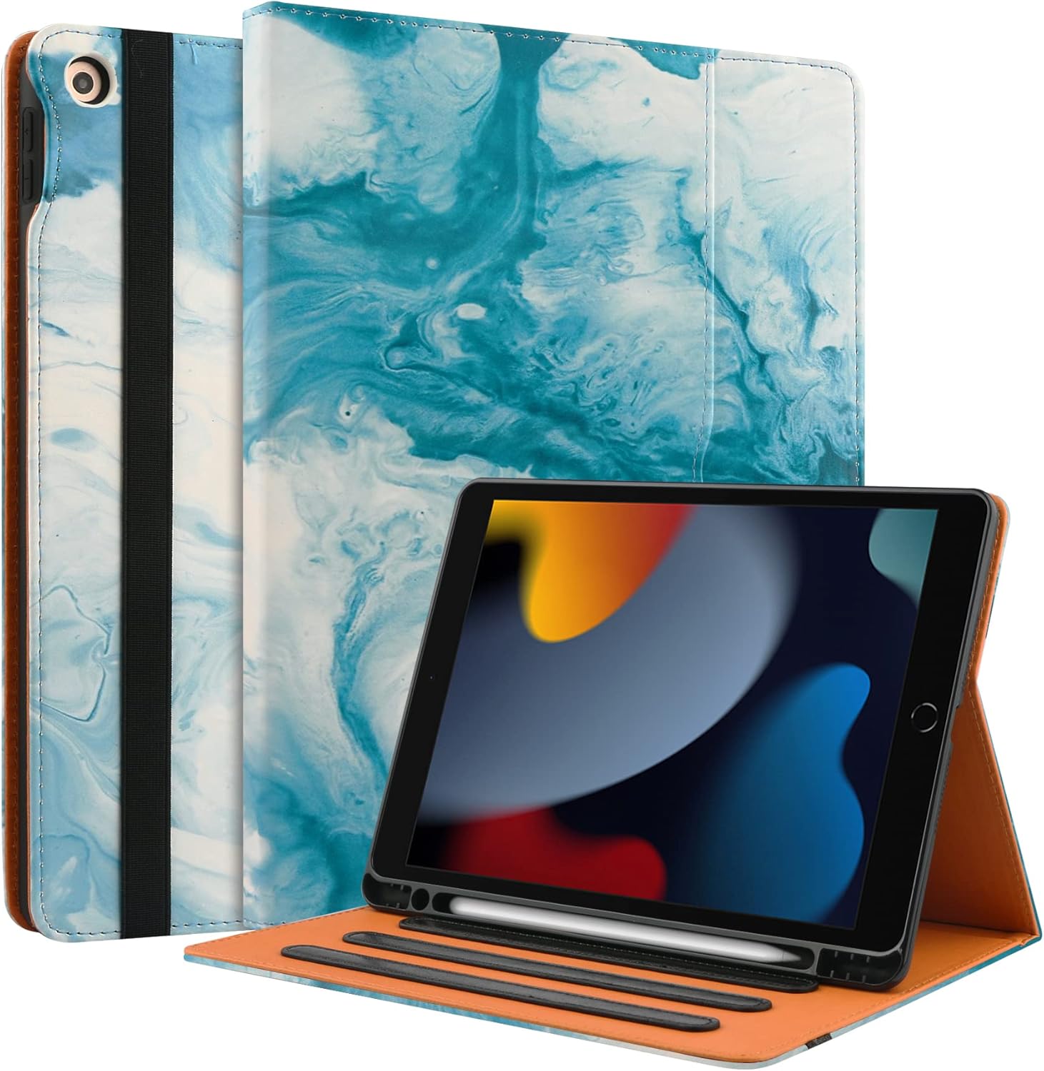 for iPad 9th/8th/7th Generation Case 2021/2020/2019 for iPad 10.2 Inch Case with Pencil Holder and Pocket, Auto Sleep/Wake, Multiple Viewing Angles(Black/Brown)