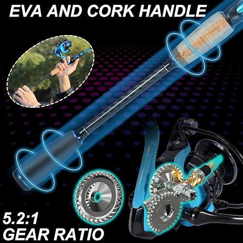 Miniatura 5 de Sougayilang Combo giratorio, caña de pescar mediana pesada y carrete giratorio de 2000, caña de pescar y carrete Commbo para aparejos de pesca de