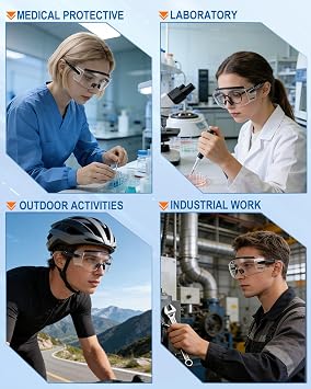 Safety Glasses Over Eyeglasses ANSI Z87.1 Safety Goggles Anti-Fog | Anti-Scratch, Clear Wraparound Lens, for Chemistry Lab Work & Industrial, Adjustable Temples, for Youth Men & Women, 2 Pack