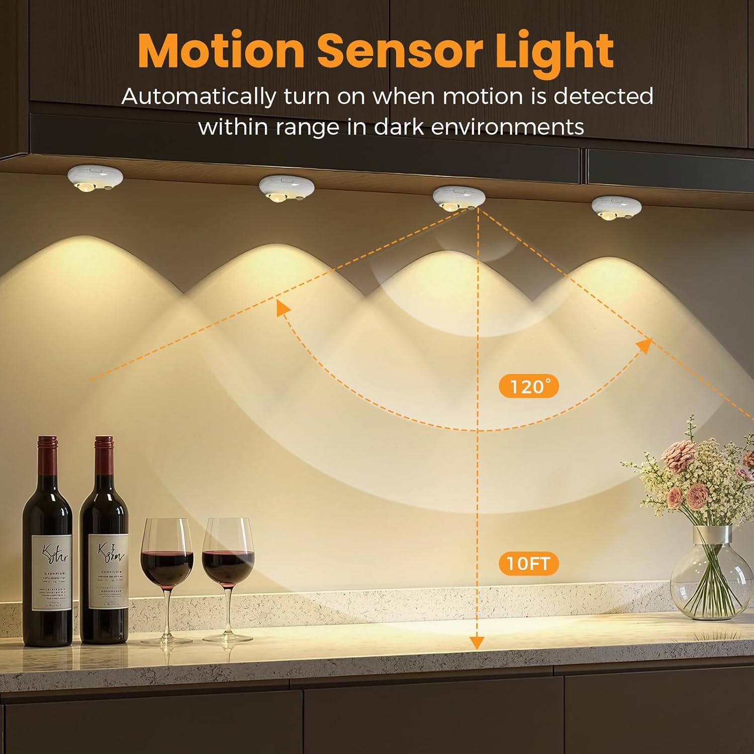 Motion Sensor Puck Lights, 3 Color Temps Dimmable Under Cabinet Lighting indoor, LED Wireless Rechargeable Magnetic Closet Light for Drawer, Shelf, Wardrobe, Kitchen, Hallway (White, 4 Pack)