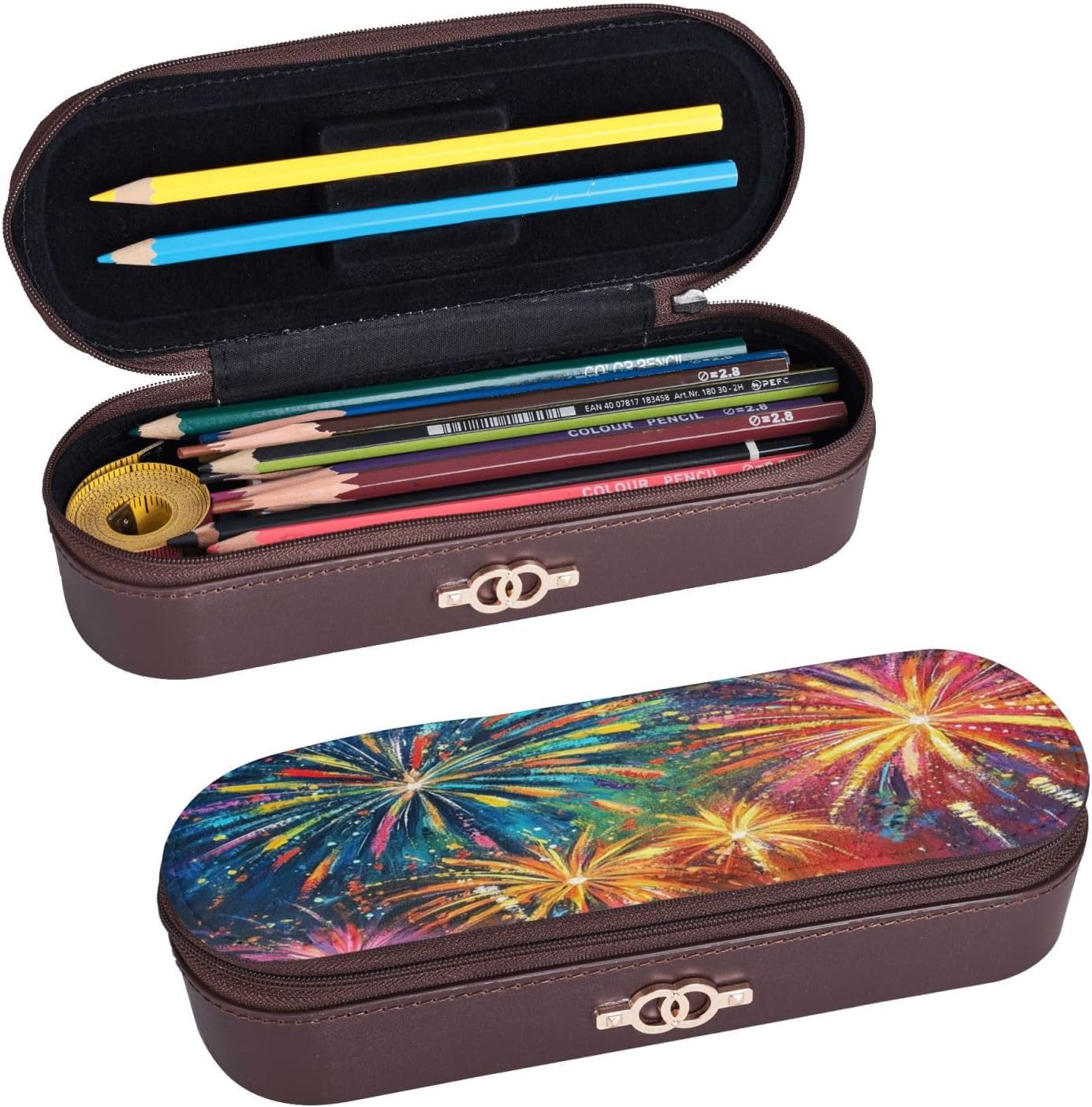 Colorful flowers like fireworks Leather Multi Slot Pen Storage Case image 2