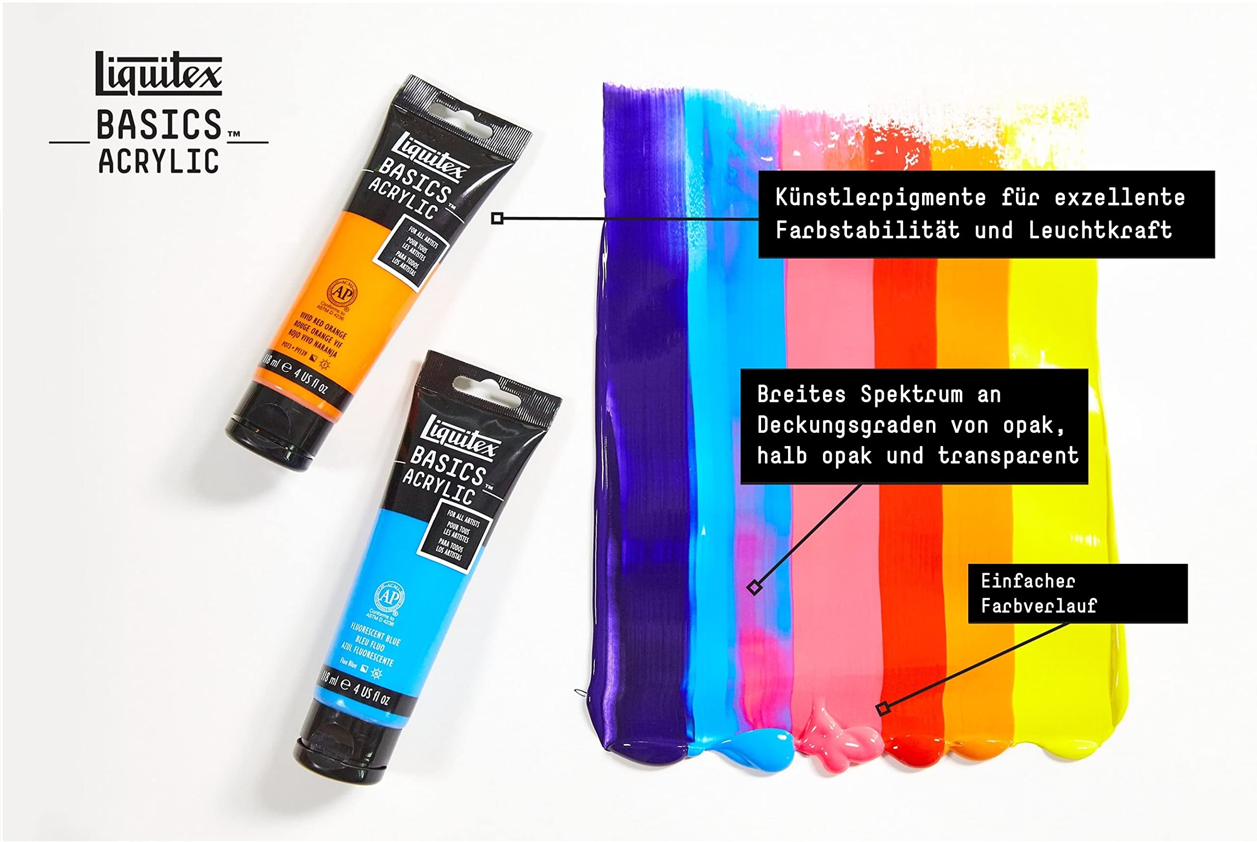 Liquitex 3699395 Basics Acrylfarben Set – 48 x 22ml Tuben, lichtechte Acrylfarben, mittlere Viskosität, brillante Farben, ideal für Leinwand, Mixed Media & Acrylmalerei