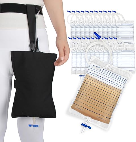 Juego de 20 bolsas de drenaje urinario, 20 bolsas urinarias de 67.6 fl oz, 1 soporte para bolsa de catéter que no se cae, bolsas de catéter con